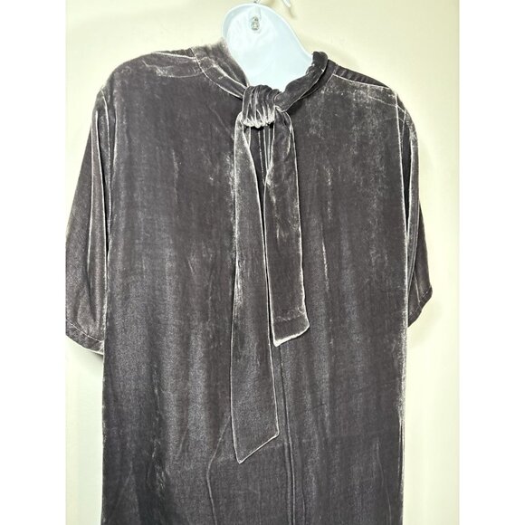 EILEEN FISHER Grey Velvet Mock Neck Tie Back Shift Dress Quiet Luxury Size Small - Picture 4 of 8